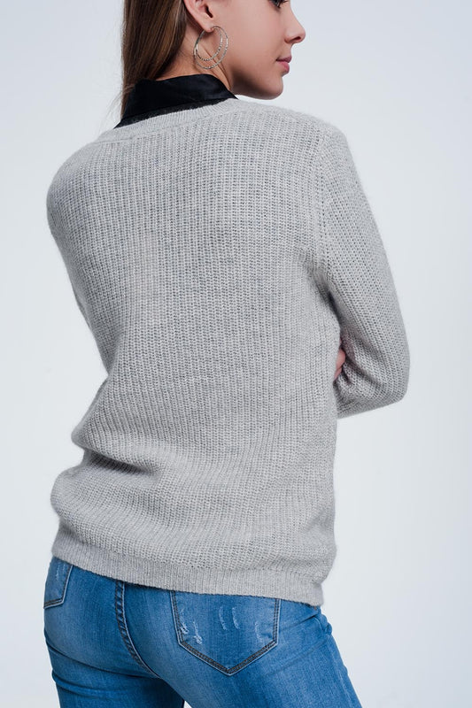 Gray sweater with knitted stripe detail - jumper