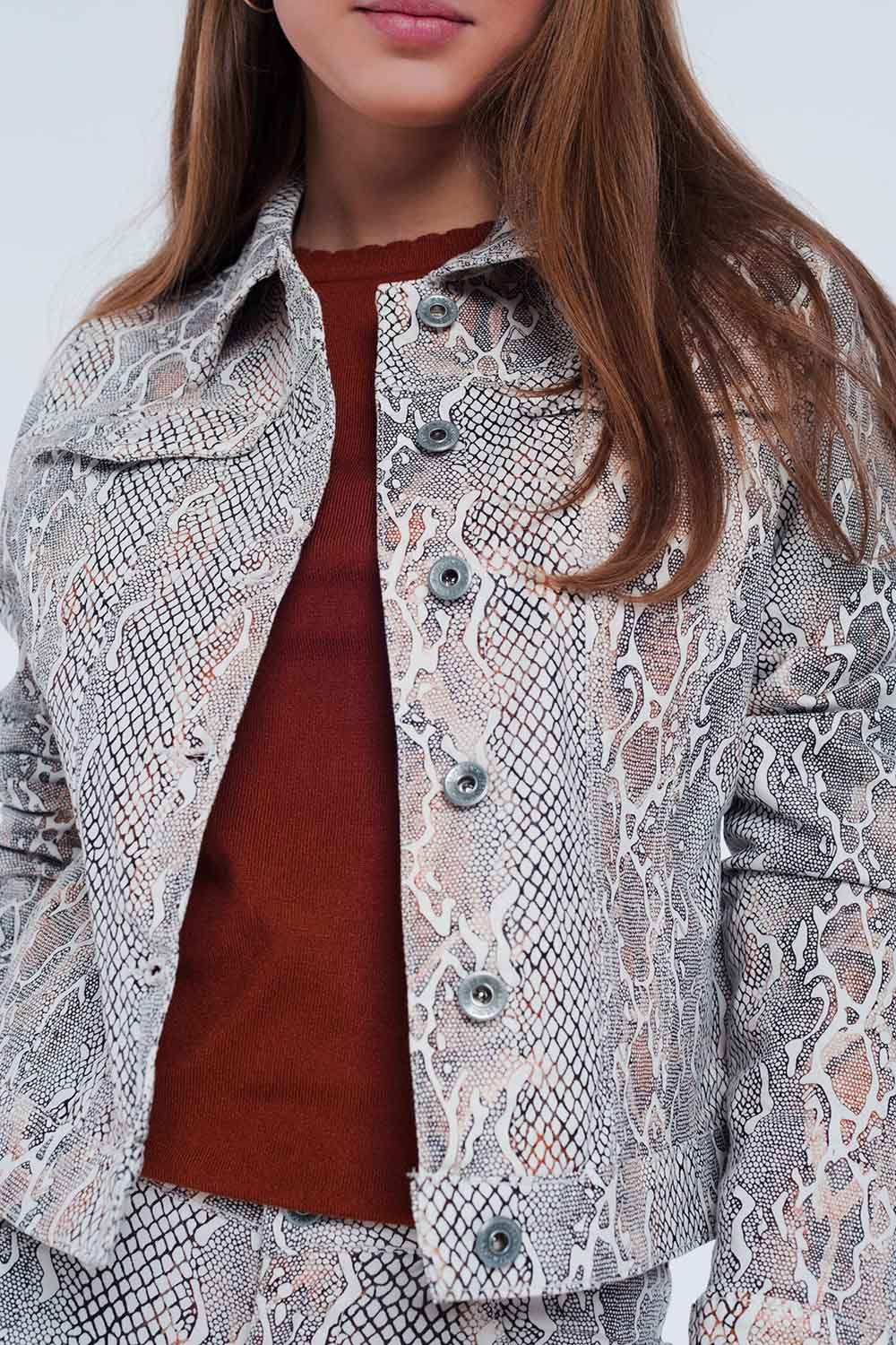 Beige jacket with snake print