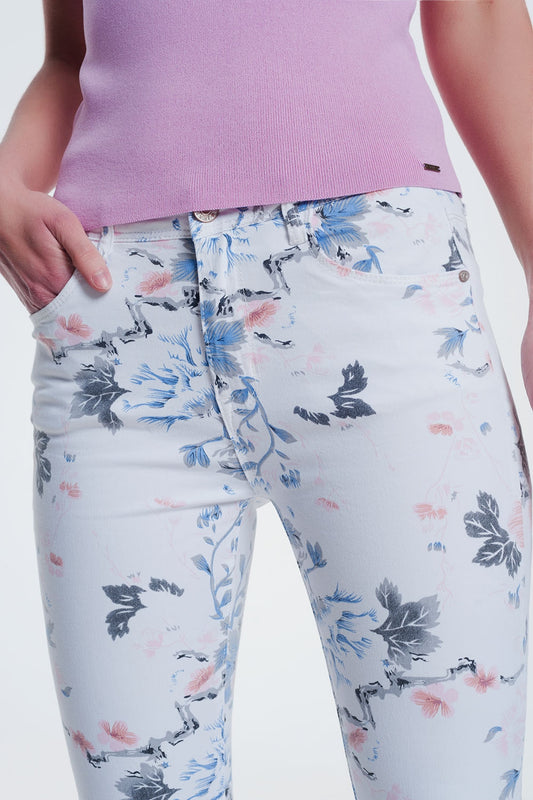white skinny pants with floral print - Coloured Jeans