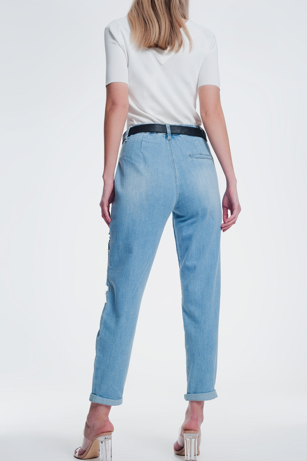 vintage ripped straight jeans with studs - Denim
