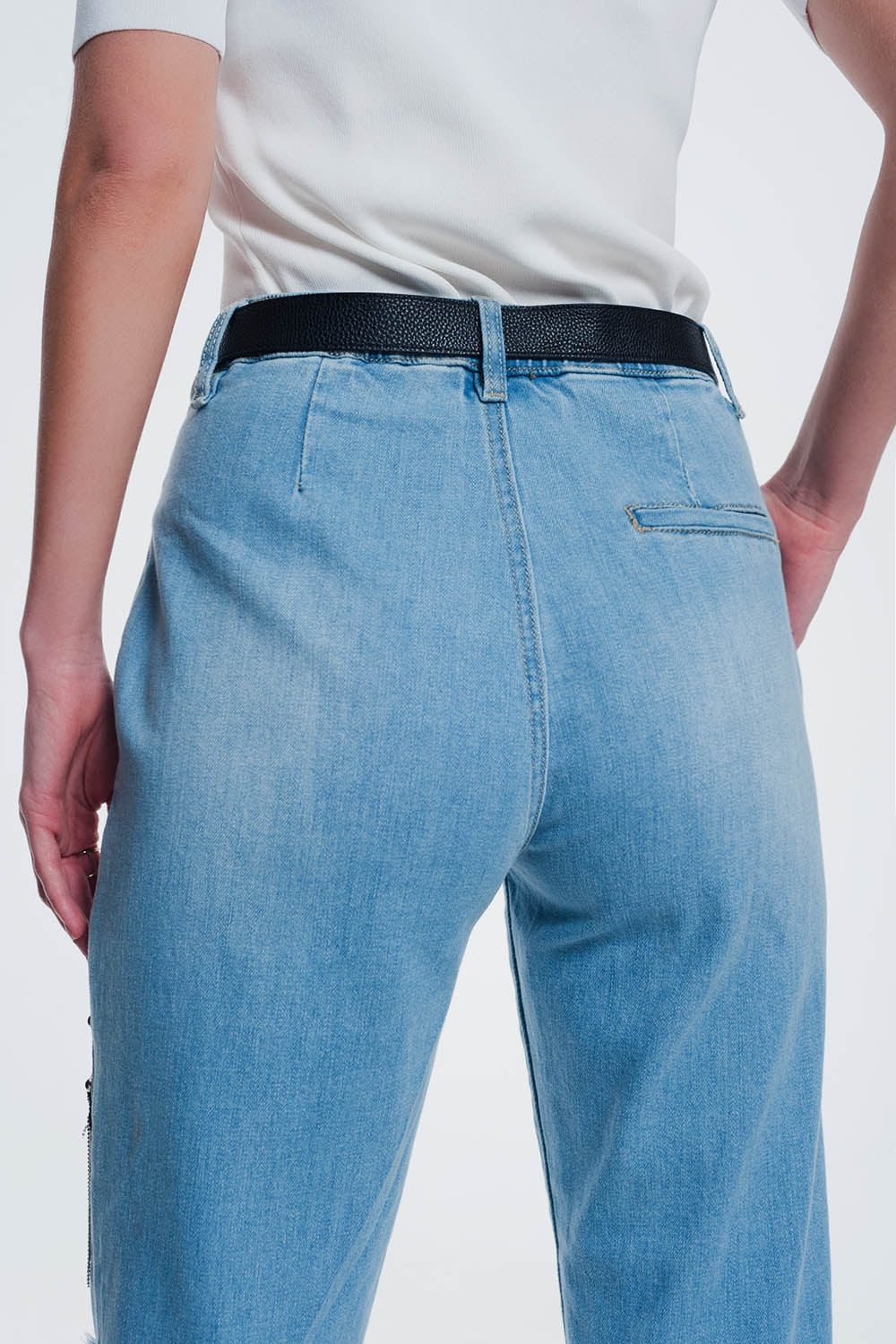 vintage ripped straight jeans with studs - Denim
