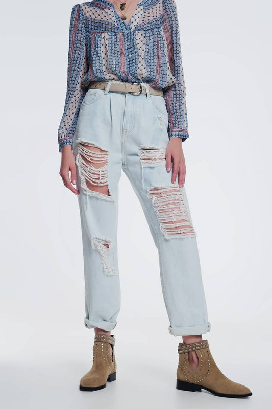 ripped boyfriend jeans in light blue - Denim