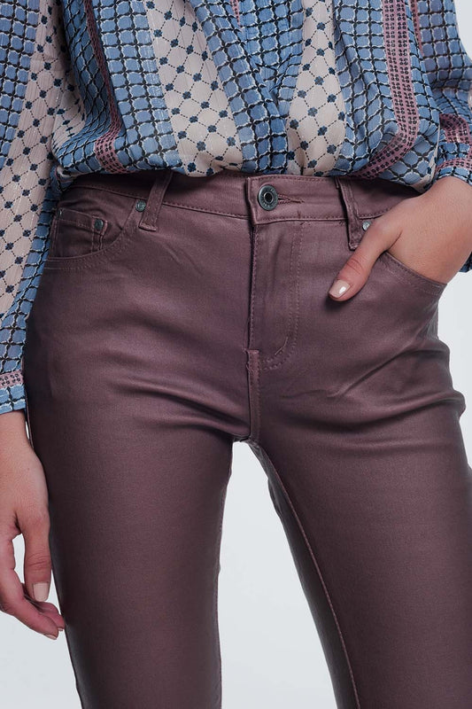 coated pants in pink - trousers