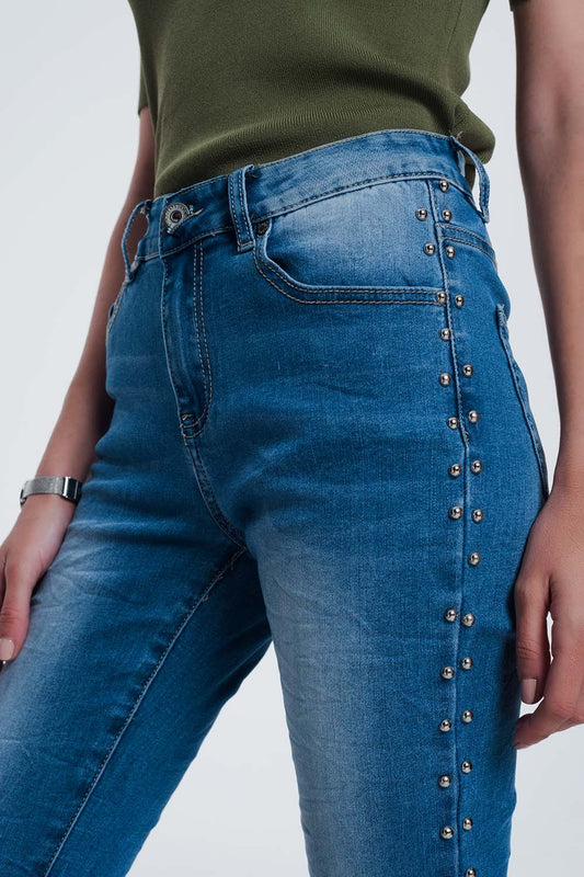 wrinkled denim studded skinny jeans - Denim
