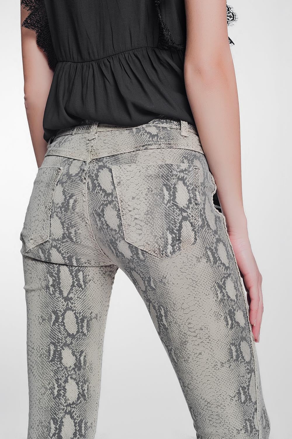 beige super skinny reversible trousers with snake print - Coloured Jeans
