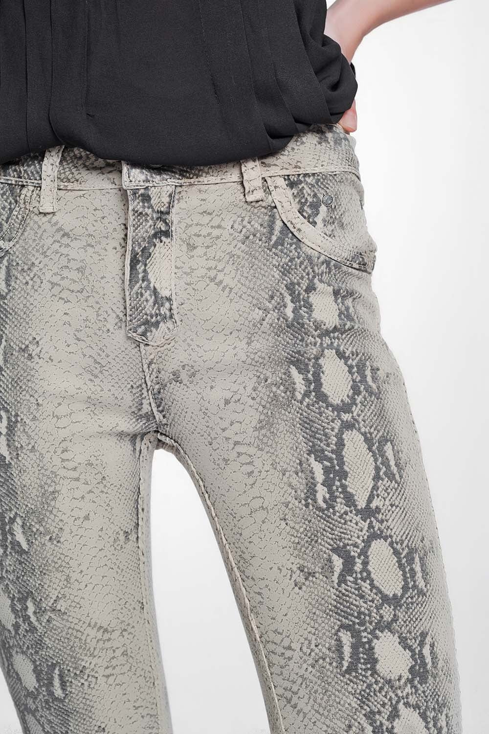 beige super skinny reversible trousers with snake print - Coloured Jeans