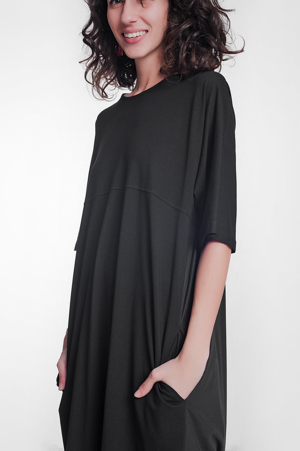 round neck poplin t-shirt dress in black - dress