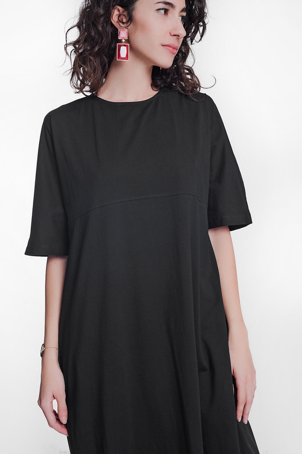 round neck poplin t-shirt dress in black - dress