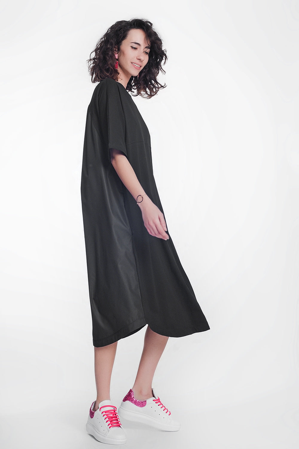round neck poplin t-shirt dress in black - dress