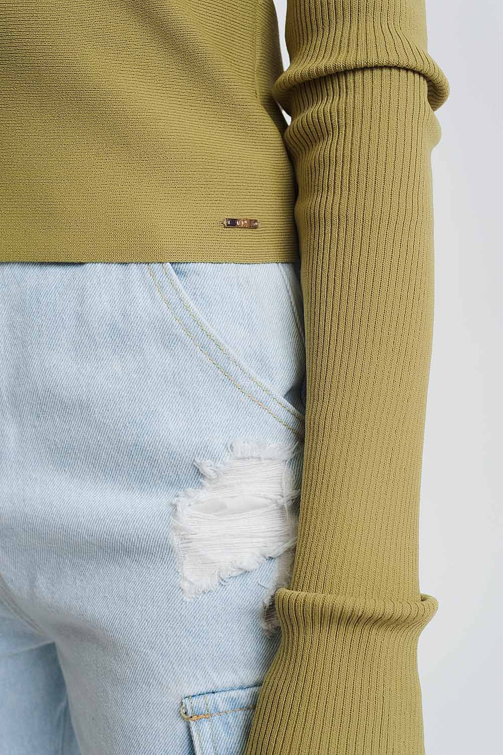 v neck ribbed sweater in green