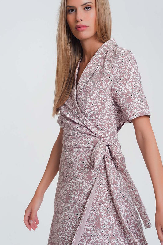 wrap midi dress in pink floral print - dress