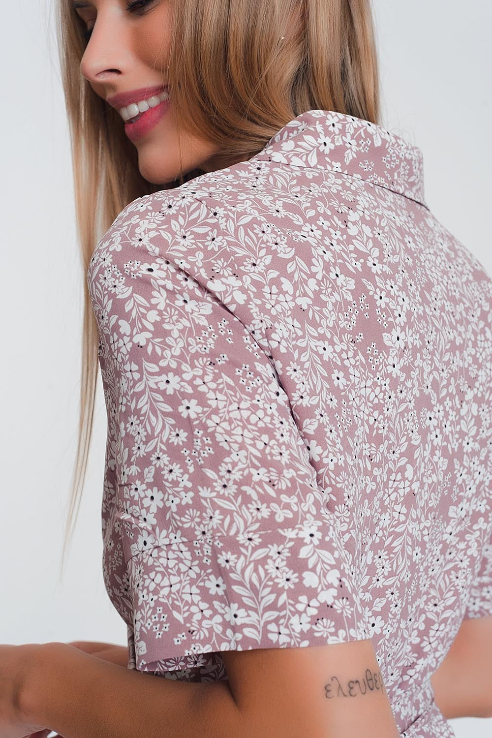 wrap midi dress in pink floral print