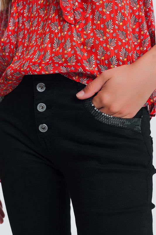 Black boyfriend pants with sequin pocket detail - Coloured Jeans