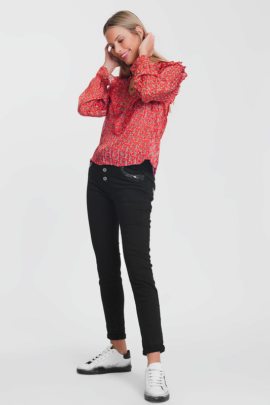 Black boyfriend pants with sequin pocket detail - Coloured Jeans