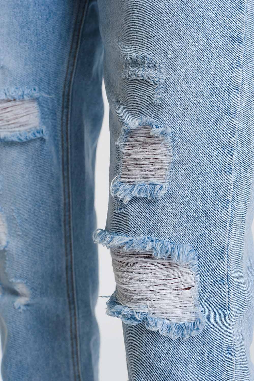 ripped straight jeans in light denim