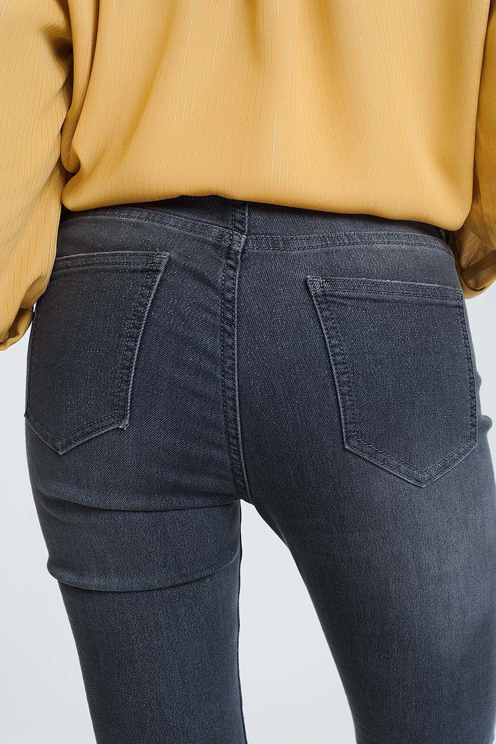 High Waisted Denim Jeans In Glitter Fabric - Denim
