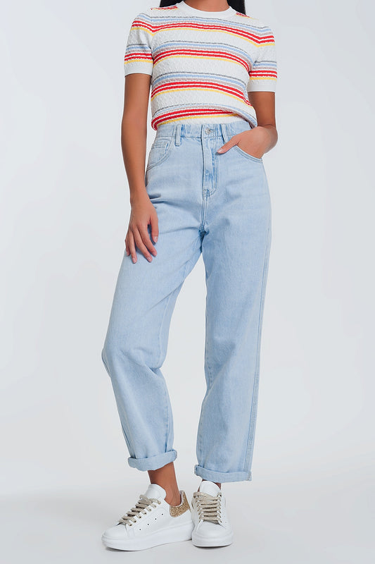 High waist mom jeans in light blue denim - Denim