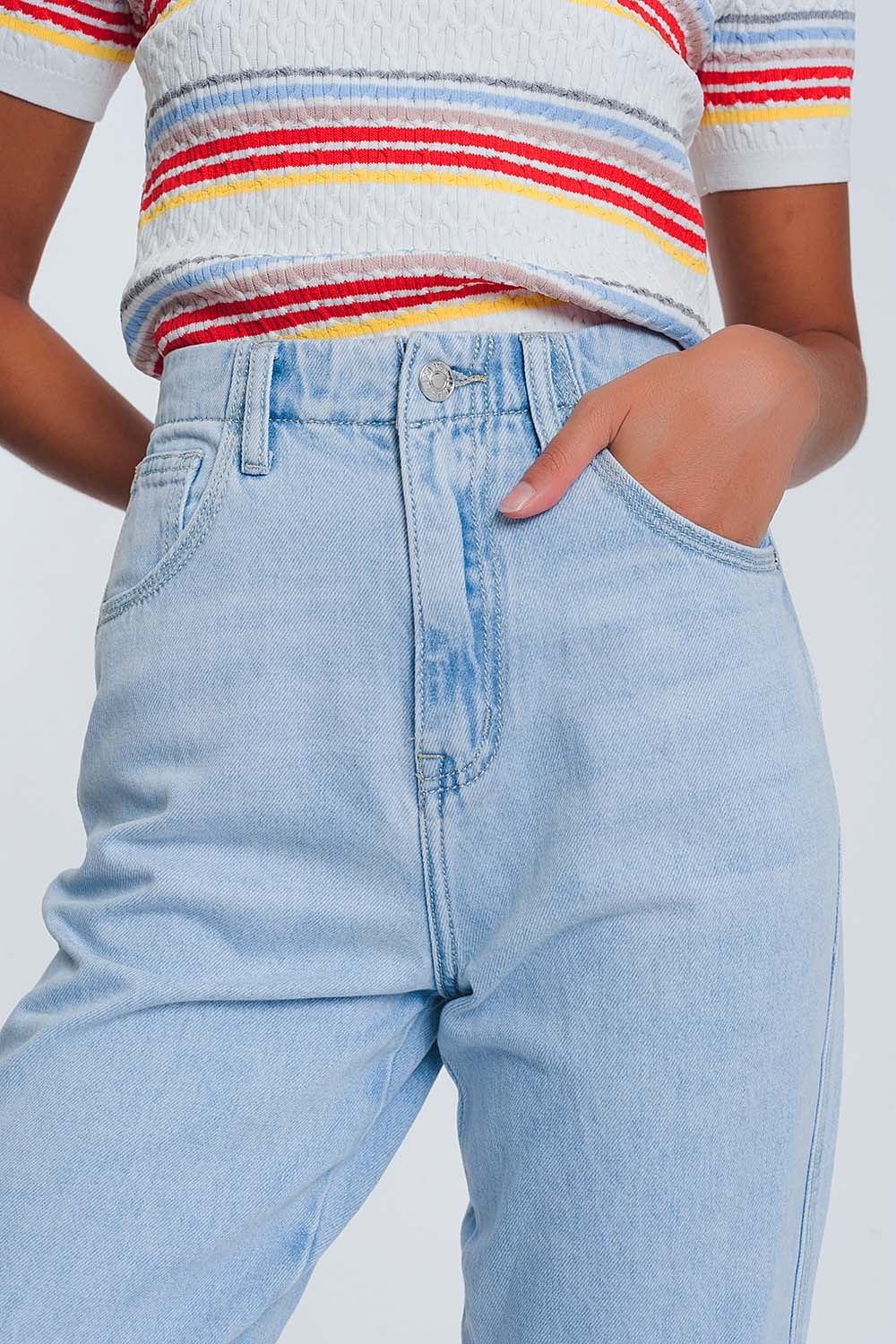 High waist mom jeans in light blue denim - Denim