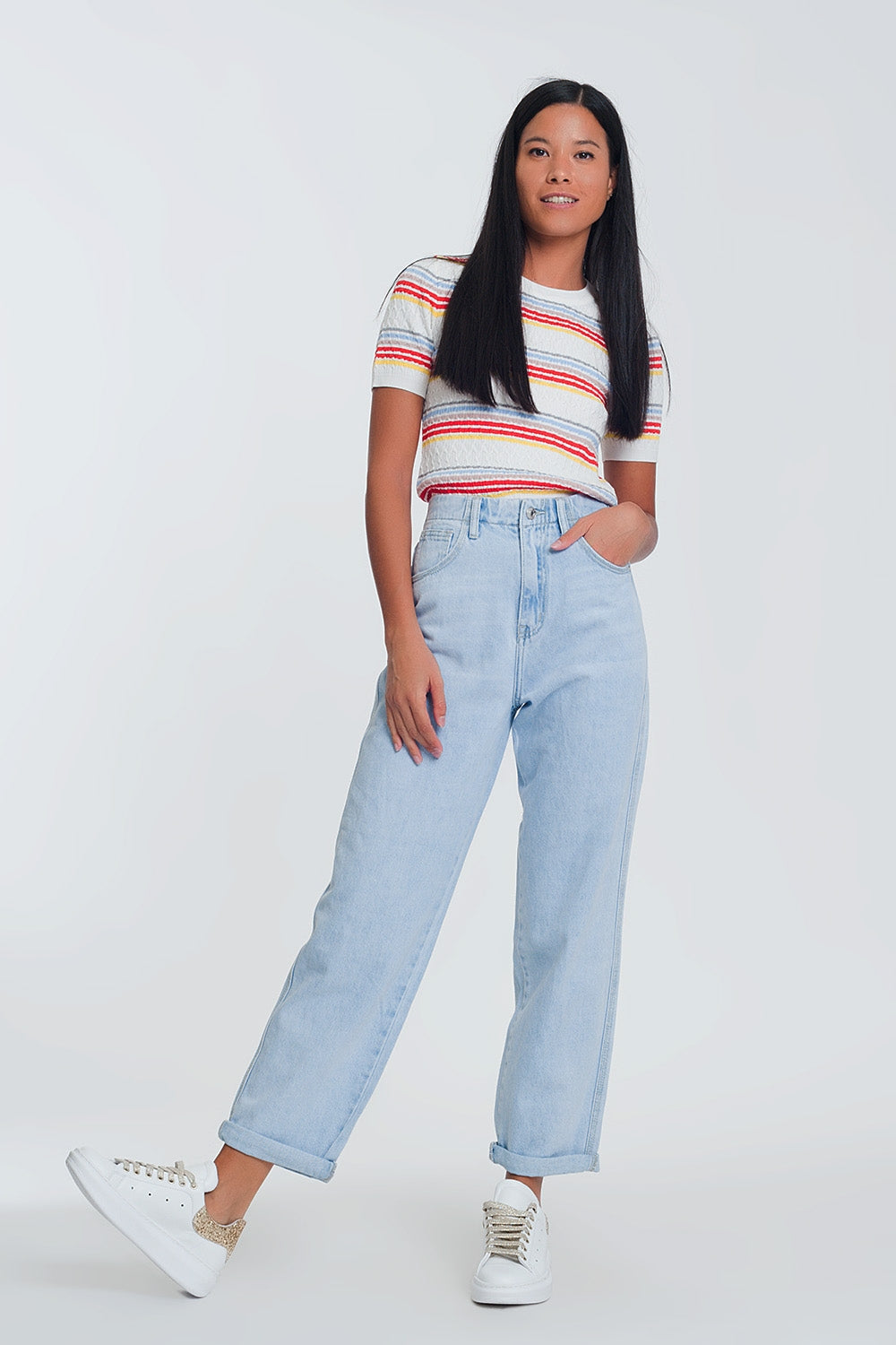 High waist mom jeans in light blue denim - Denim