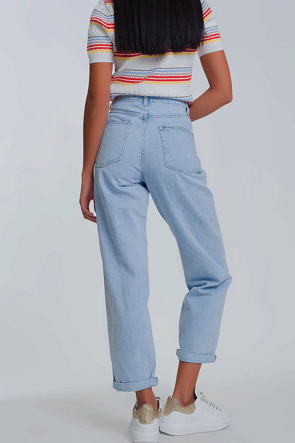 High waist mom jeans in light blue denim - Denim