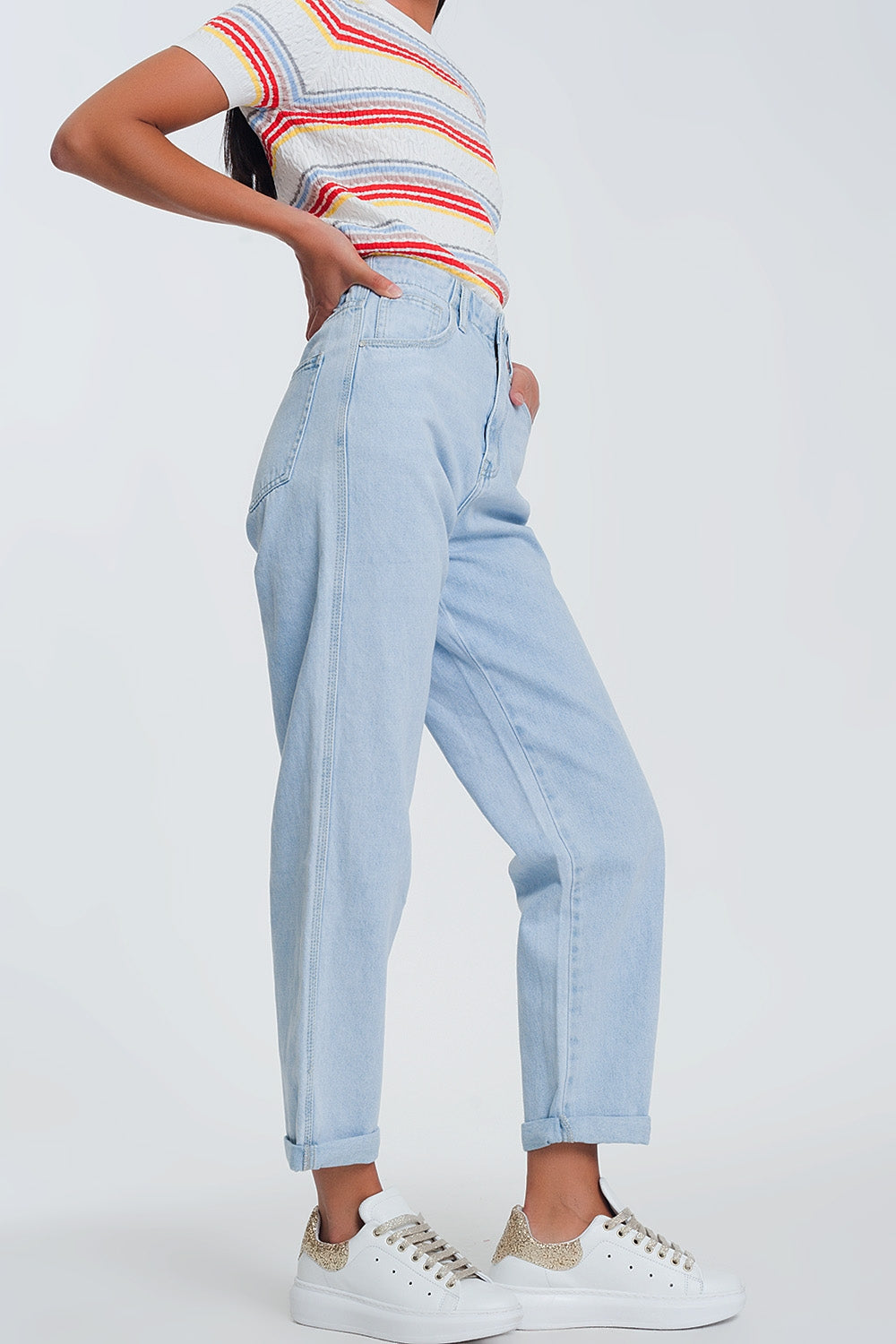 High waist mom jeans in light blue denim - Denim