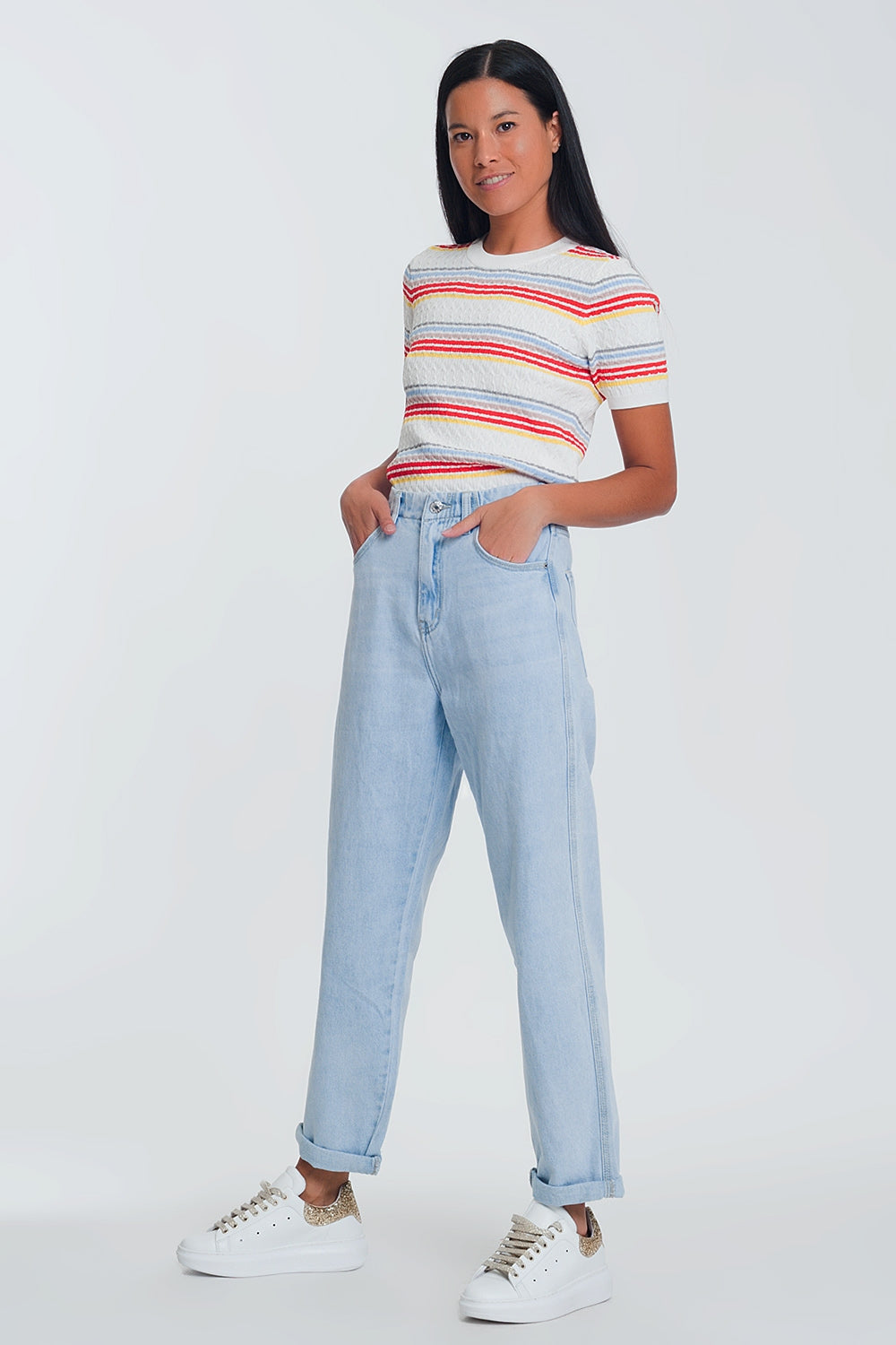 High waist mom jeans in light blue denim - Denim