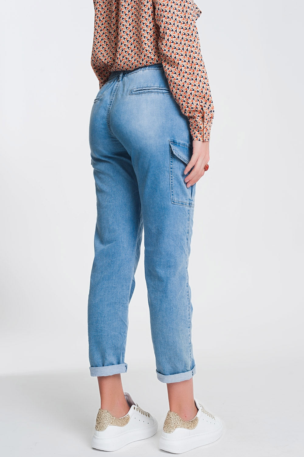 Paperbag tie waist jeans in light blue - Denim