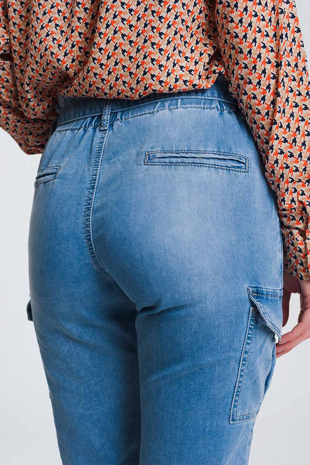 Paperbag tie waist jeans in light blue - Denim