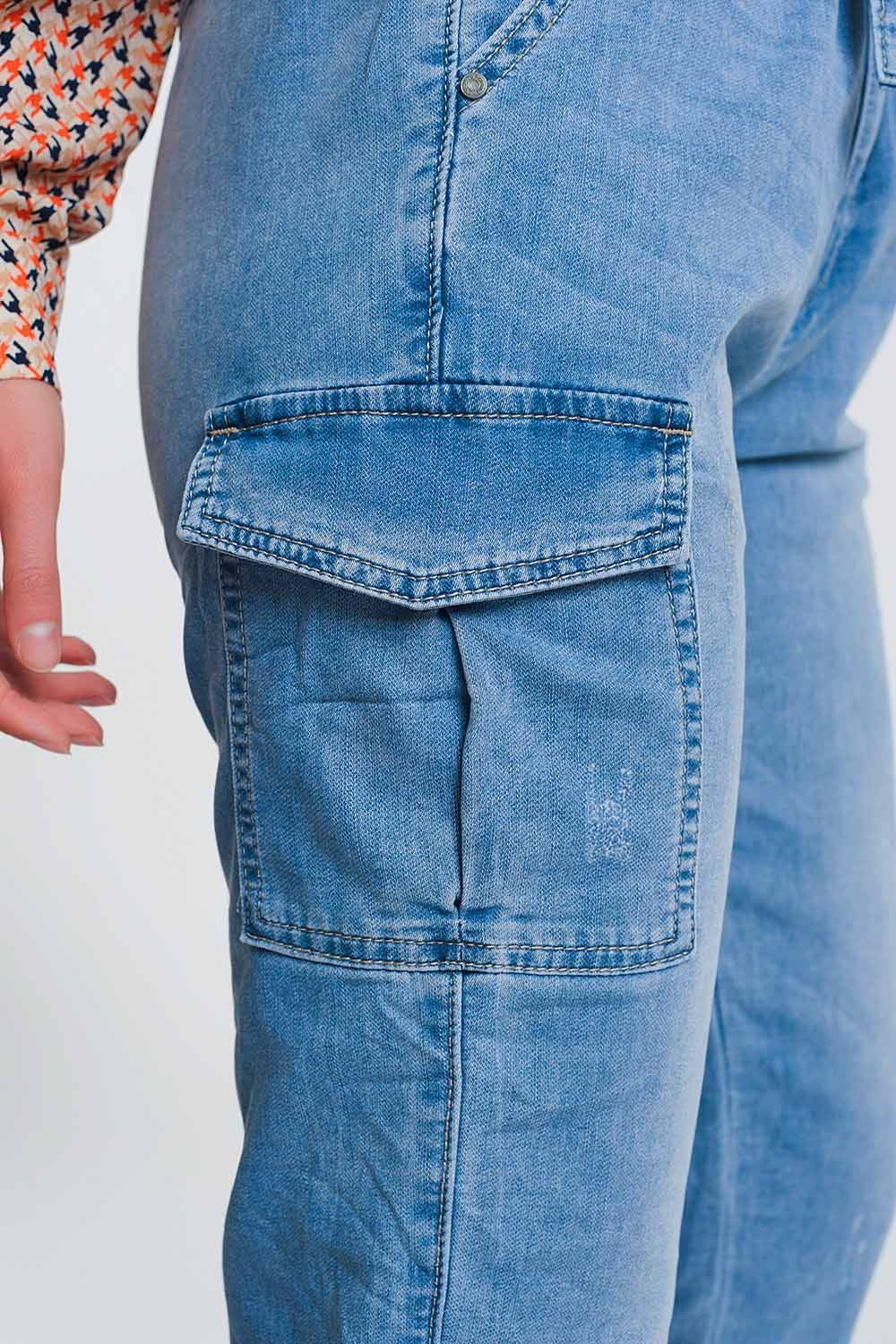 Paperbag tie waist jeans in light blue - Denim