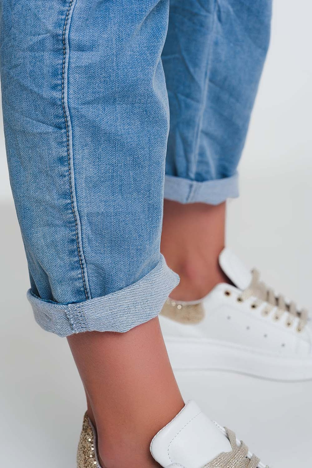 Paperbag tie waist jeans in light blue - Denim