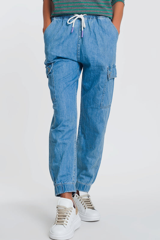 Lightweight denim jogger with pockets in light denim - Denim