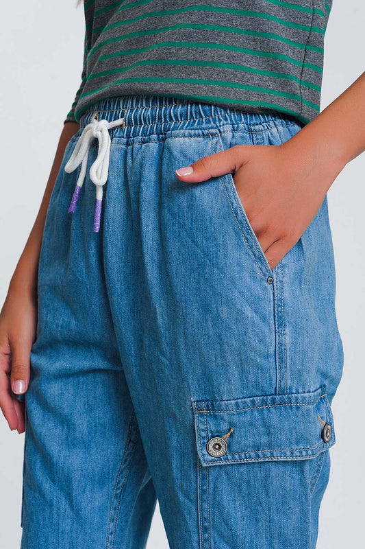 Lightweight denim jogger with pockets in light denim - Denim