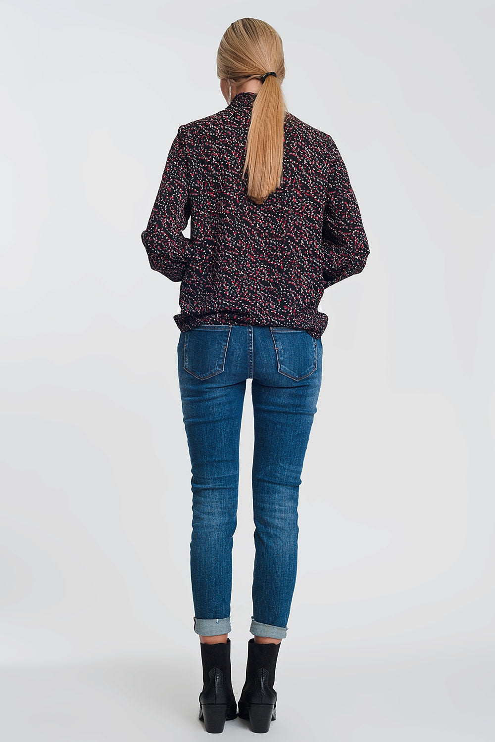 High waisted skinny jeans in dark wash blue with ripped details - Denim