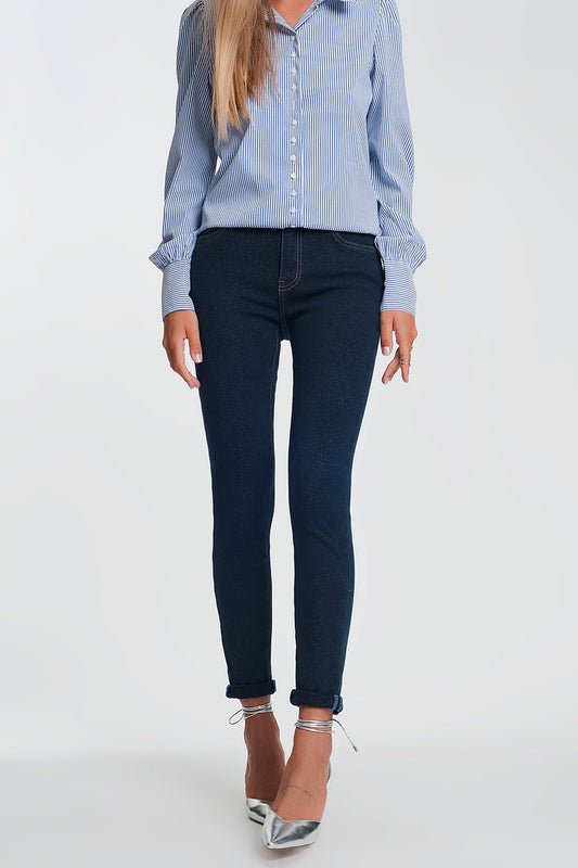 Sparkley high waist jean in dark wash - Denim