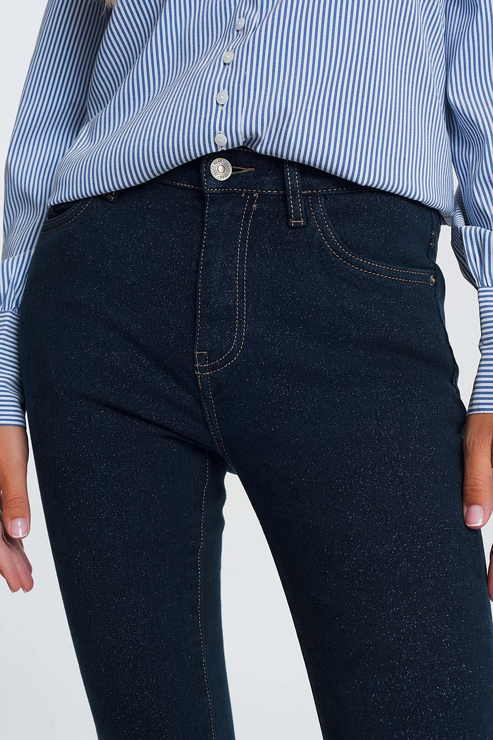 Sparkley high waist jean in dark wash - Denim