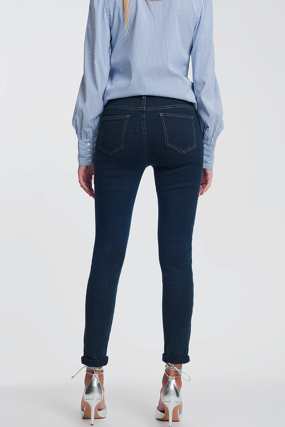 Sparkley high waist jean in dark wash - Denim
