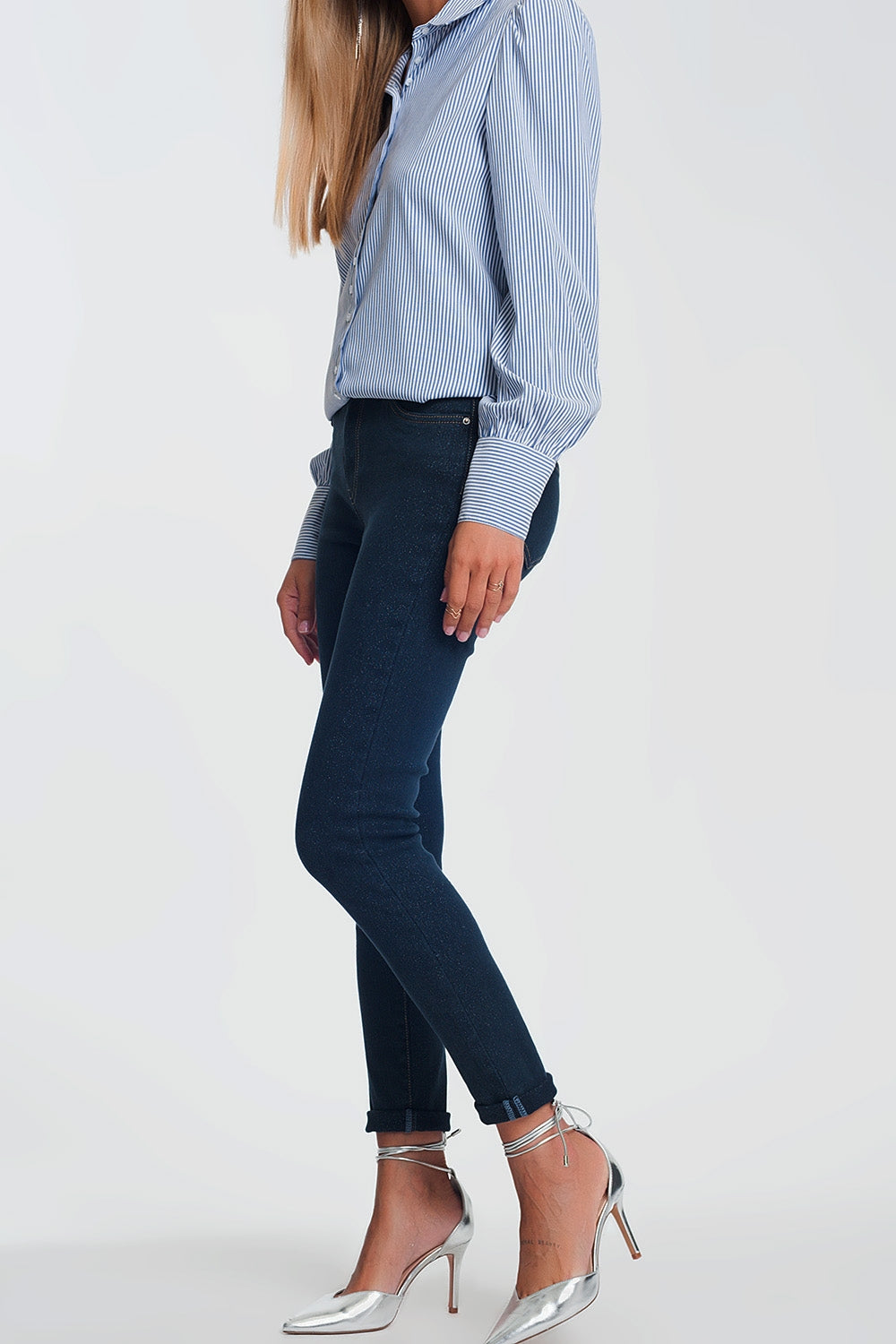 Sparkley high waist jean in dark wash - Denim