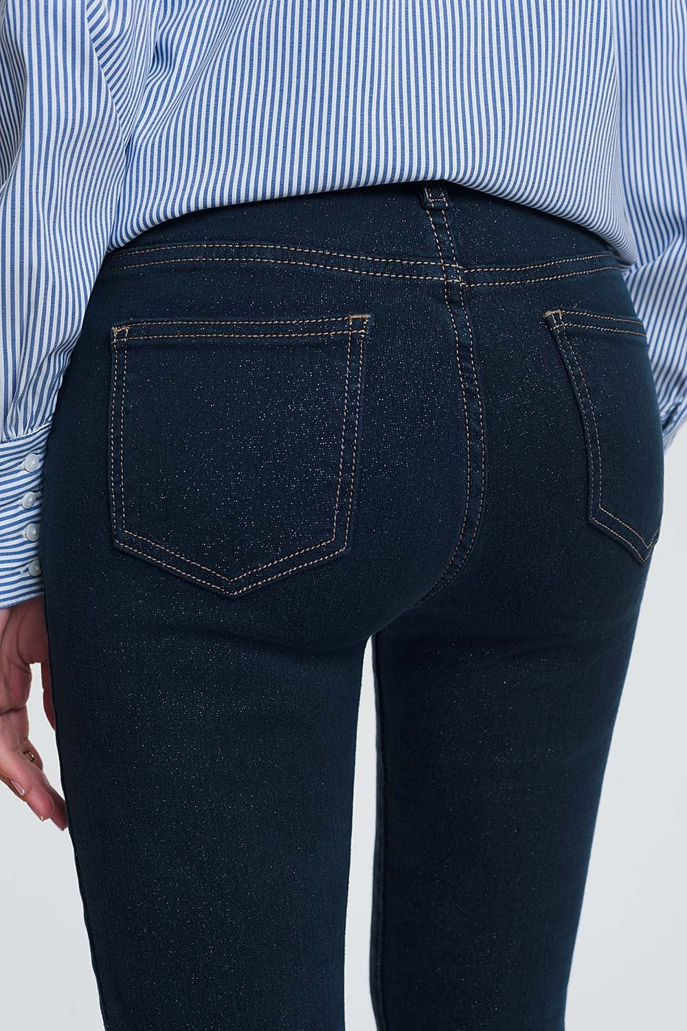Sparkley high waist jean in dark wash - Denim