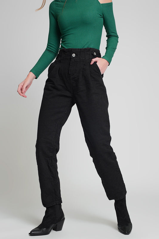 Jeans with paper bag waist and button details in black - Coloured Jeans