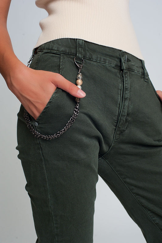 Cuffed utility pants with chain in khaki - Coloured Jeans