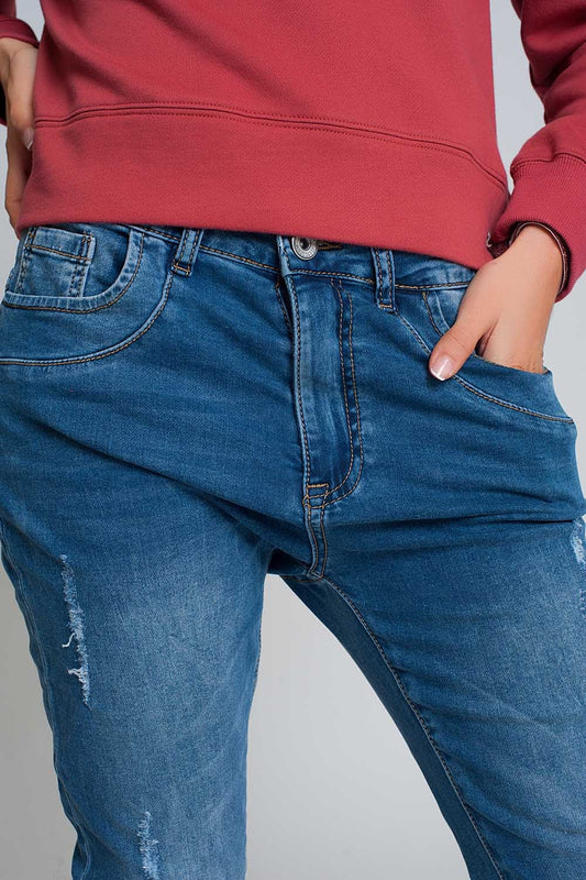 distressed boyfriend jeans blue denim - Denim