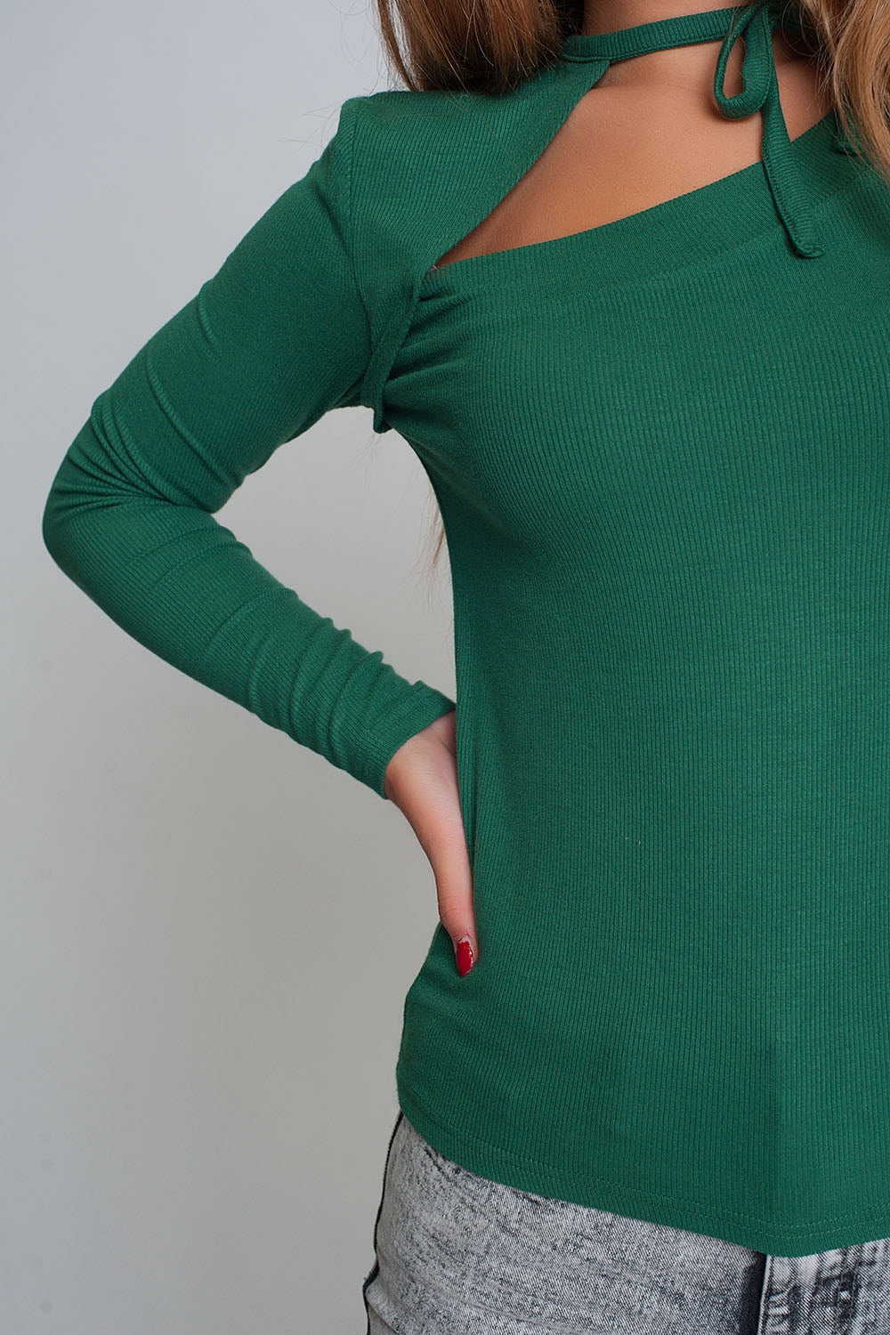 Asymmetric neck sweater in green - jumper