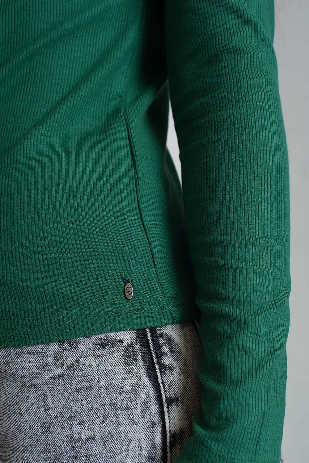 Asymmetric neck sweater in green - jumper