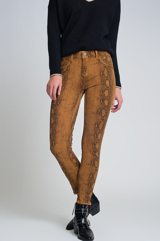 Mustard super skinny reversible pants with snake print - Coloured Jeans