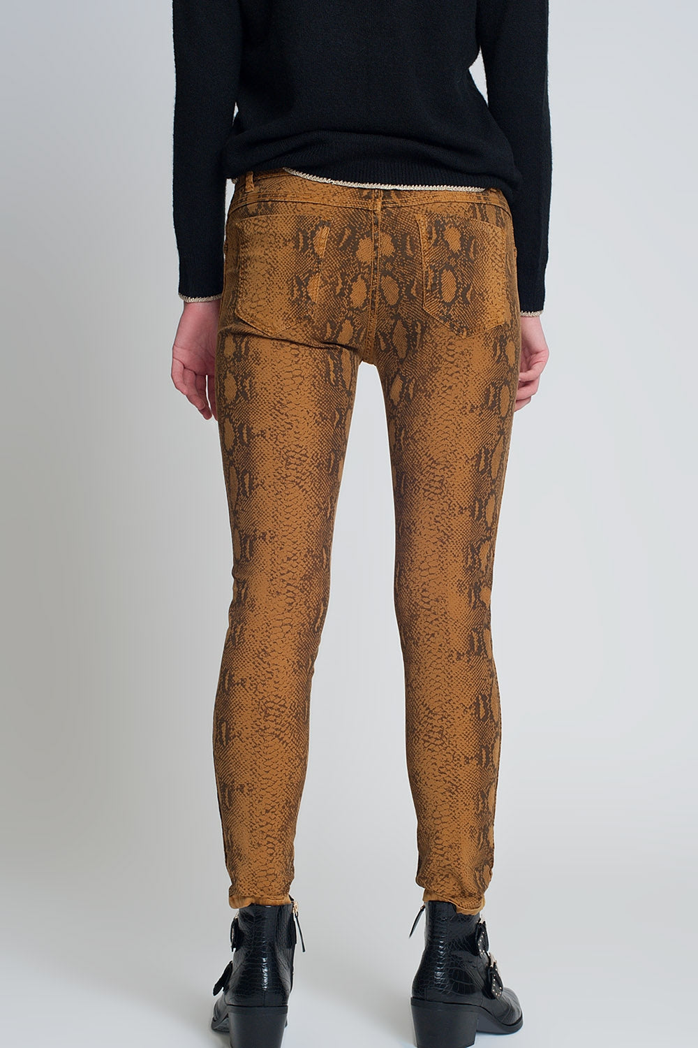 Mustard super skinny reversible pants with snake print - Coloured Jeans