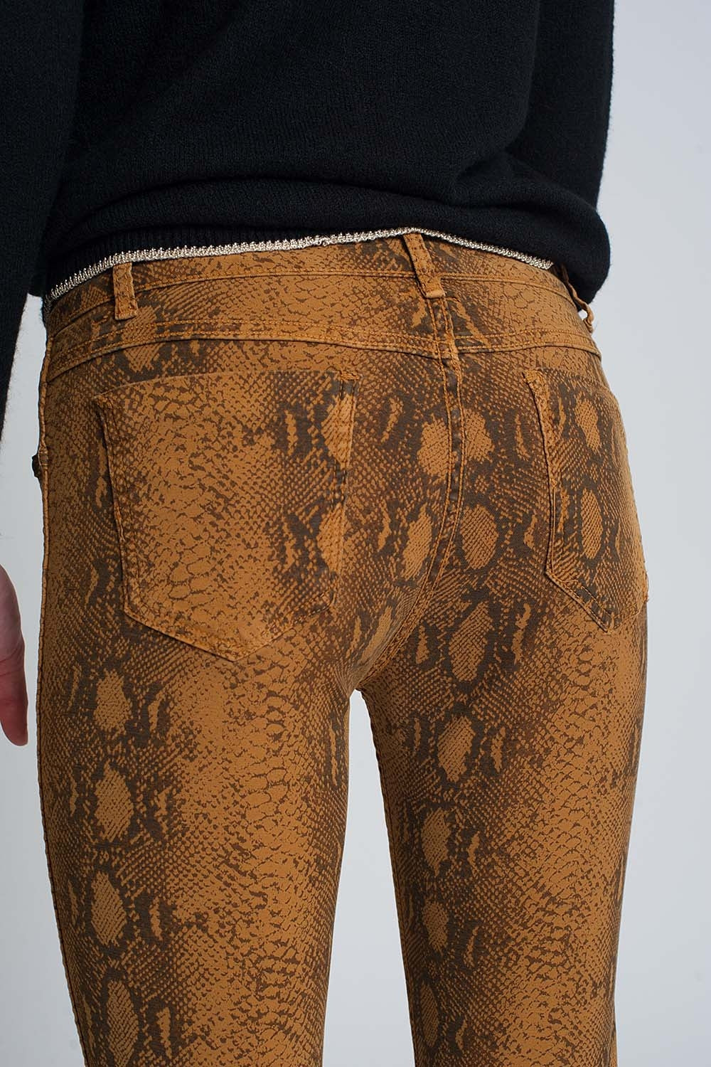 Mustard super skinny reversible pants with snake print - Coloured Jeans