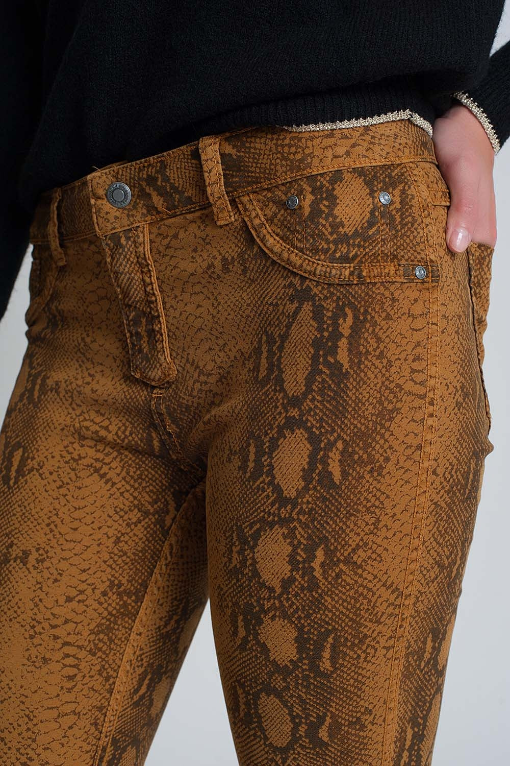 Mustard super skinny reversible pants with snake print - Coloured Jeans