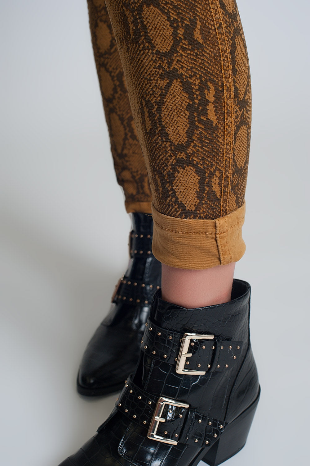 Mustard super skinny reversible pants with snake print - Coloured Jeans