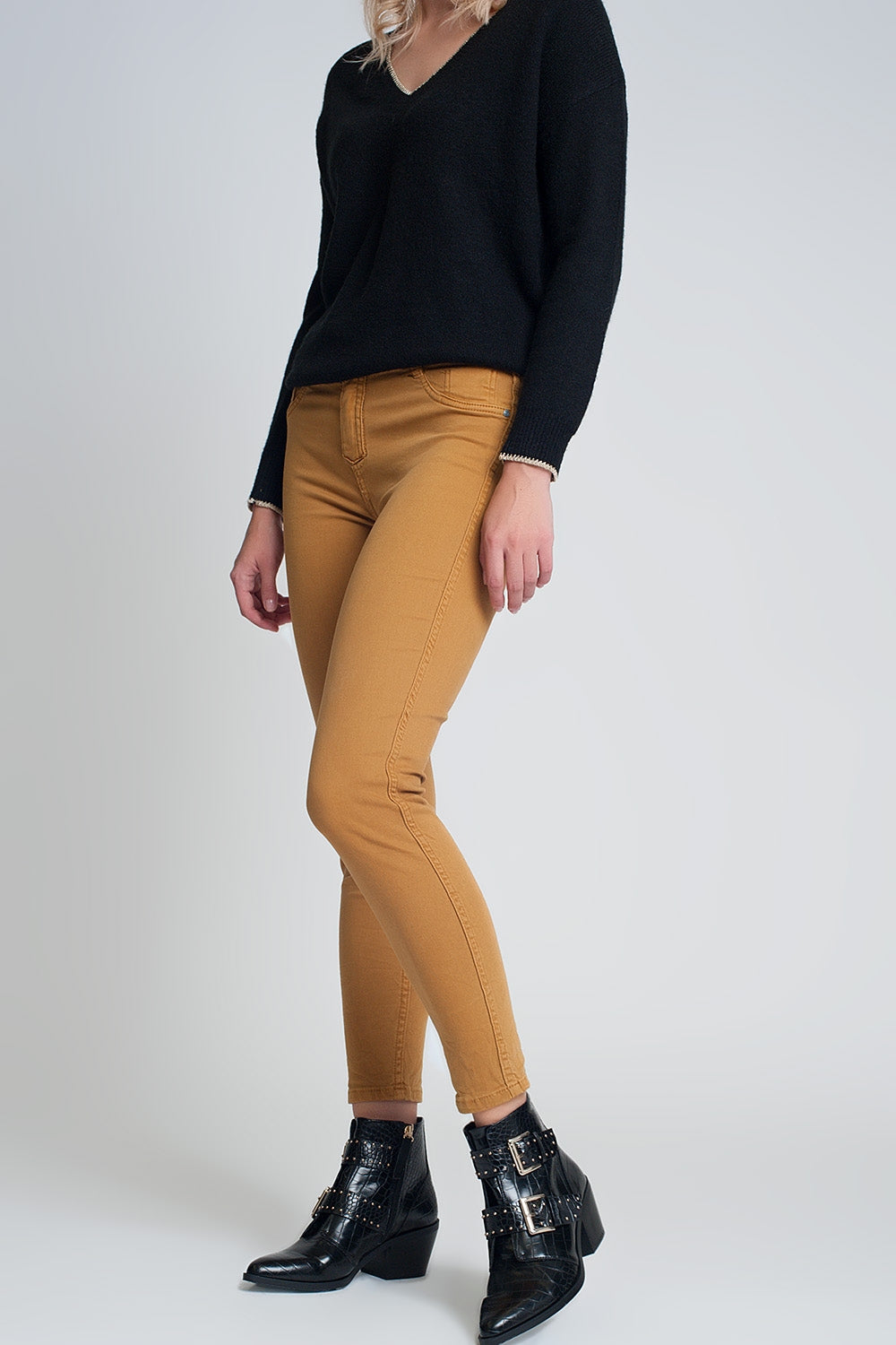 Mustard super skinny reversible pants with snake print - Coloured Jeans