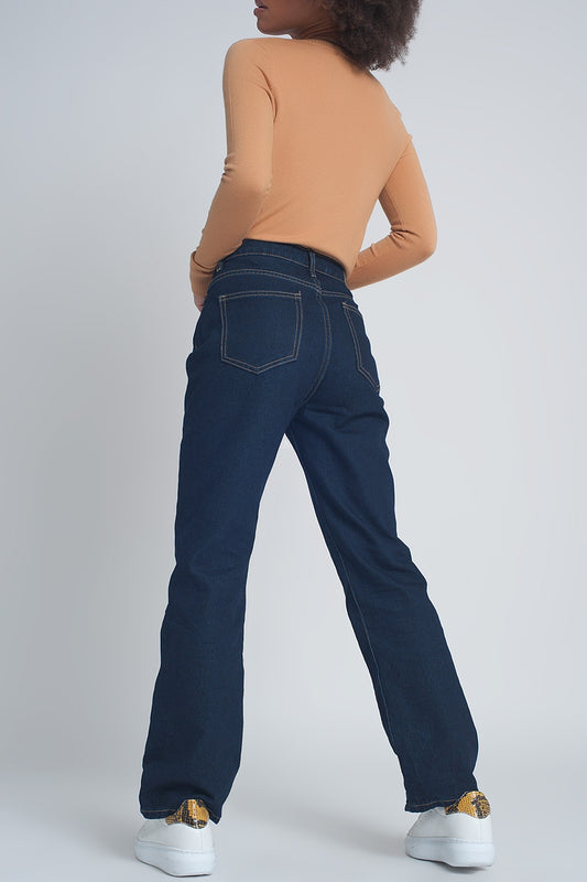High rise straight cut jeans in dark blue - Denim